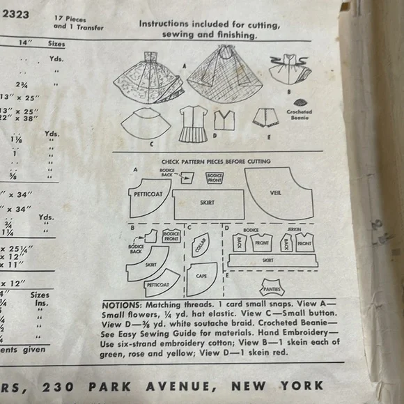McCall's | Art | Vintage Mccalls Doll Clothes Sewing Pattern 2323 C959 ...